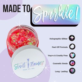 Stunt Trainer Cheer Glitter Face Body Makeup Peel Off Gel Chunky Holographic 15 Colors 1.6oz Vegan Cruelty Free Nontoxic Cheerleader Cheerleading Makeup