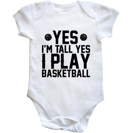 Hippowarehouse Yes I'm tall yes I play basketball baby vest bodysuit (short sleeve) boys girls