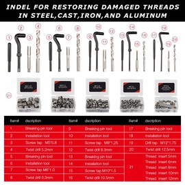 AKM 338Pc Thread Repair Kit, HSS Drill Helicoil Repair Kit SAE&Metric，1/4" 5/16" 3/8" 7/16" 1/2" M5 M6 M8 M10 M12 Kit with Thread Gauge