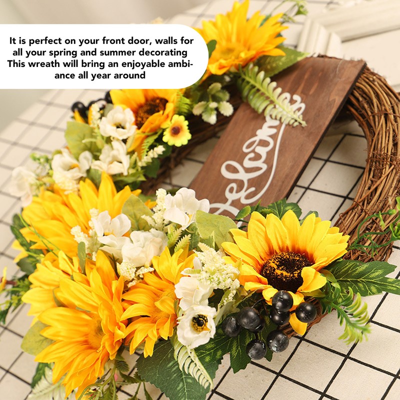 15 Inch Sunflower Wreath for Front Door Artificial Sunflower Wreath