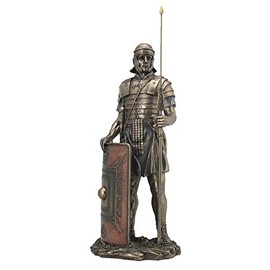 14.5" Ancient Roman Soldier w/Javelin & Shield Warrior Rome Statue Sculpture
