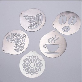 5pcs Stainless Steel Coffee Stencils Coffee Decorating Stencils Barista Cappuccino Arts Templates