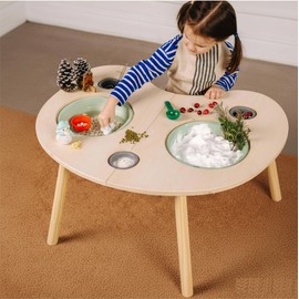 ComfyBumpy Montessori Sensory Table for Toddlers – Multi-Play Wooden Activity Table with 5 Bins & Lids for Sand, Water & Toys | Easy-to-Clean Premium Wood with Angled Legs for Sturdiness