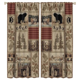 NO Retro Cabin Vintage Animal Moose Deer Bear Country Style Curtain Valentine's Day Thermal Curtains Drapes Window Blackout Curtains for Bedroom 2 Panels Set 52x84in