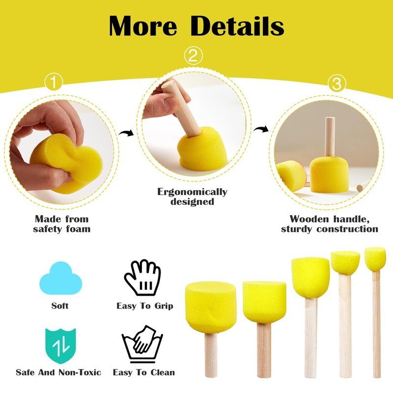 60 Pcs Foam Brushes, Reusable Sponge Brushes Round Stencil Brush