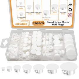 zDwfDc 200PCS 7 Sizes White Nylon Plastic Plugs for Round Holes, 1" 3/4" 5/8" 1/2" 3/8" 5/16" 1/4" Round Hole Plug Cover Snap Locking, Used for Plastic, Cabinet Furniture DD016-w
