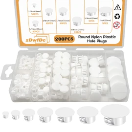 200PCS 7 Sizes White Nylon Plastic Plugs for Round Holes, 1" 3/4" 5/8" 1/2" 3/8" 5/16" 1/4" Round Hole Plug Cover Snap Locking, Used for Plastic, Cabinet Furniture DD016-w