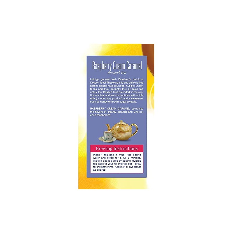 Davidson's Organics, Raspberry Cream Caramel, 25-count Tea Bags, Pack of