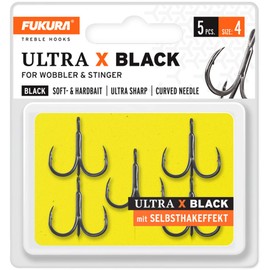 Fukura Ultra X Black Treble Hooks Size 4/5 Pieces