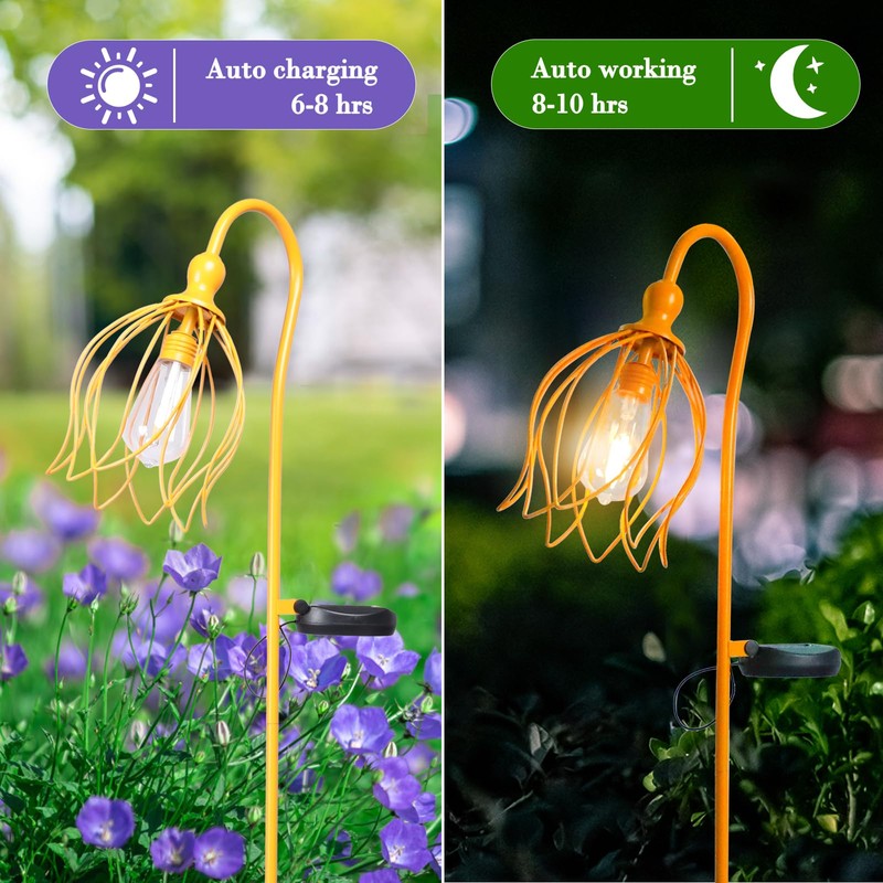 Solar Lights Outdoor Decorative Solar Wire Metal Flower Yard Stake
