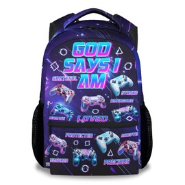 AIOMXZZ Boys Backpack, Gaming Backpacks for Kids, 17" Gamer Bookbag for Preschool Kindergarten Elementary, God Says I Am School Bag