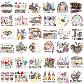 Gilprop 36 Sheets Teacher Iron on Transfers Patches Decals HTV Heat Transfer Sticker Inspirational Vinyl Iron on Decals for Clothing T-Shirts Hat Bag DIY Decorations