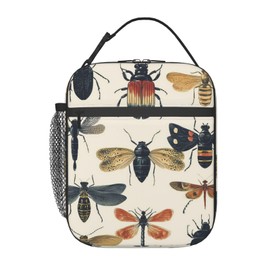 ainori Reusable Vintage Insect Lunch Box for Kids Girls Boys Women Adult, Insulated Beetle Bee Dragonfly Retro Lunch Bag,Polyester Cooler Handbags Case for School Picnic Work Travel Beach or Hiking