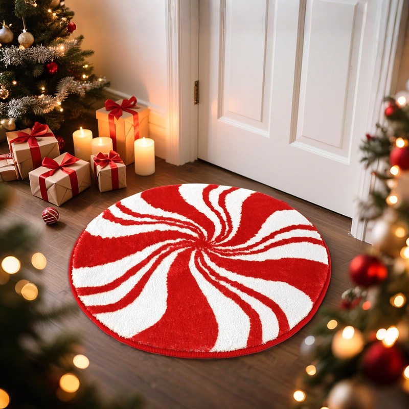 FEBSNOW Christmas Bathroom Rugs Decor, 21.6 Inch Christmas Red and