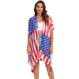 Allifewithu - Kimono con bandera americana para mujer, diseño patriótico, diseño de estrellas del 4 de julio, cárdigan ligero, Bandera-6, Talla única
