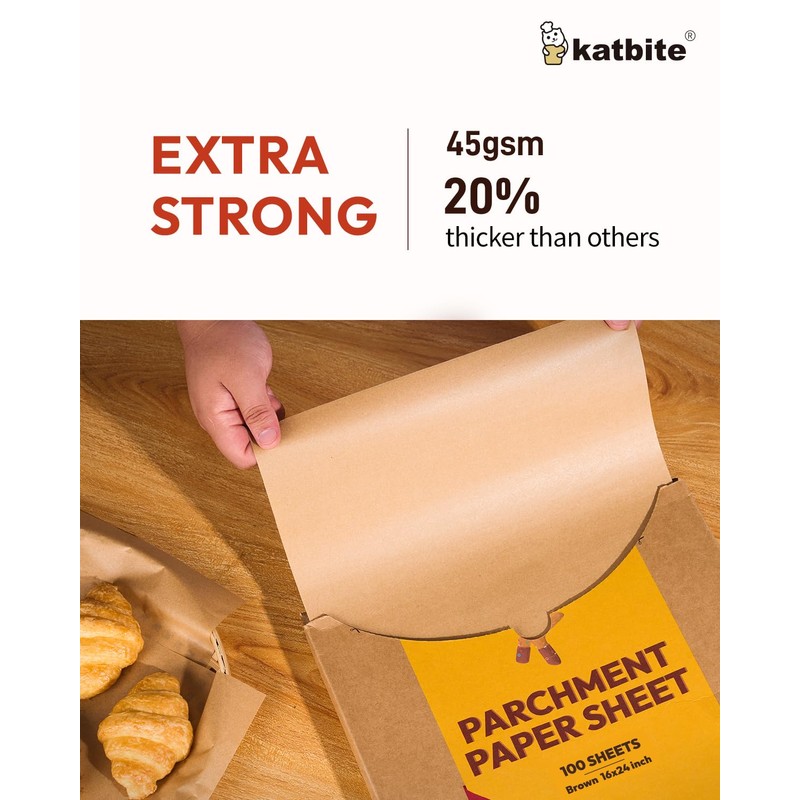Katbite 16x24 Inch Parchment Paper Sheets, 100Pcs Non-Stick Precut Baking