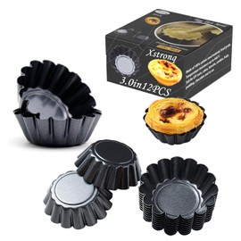 Xstronq Egg Tart Molds 12PCS Tart Pan, Mini Carbon Steel Non Stick Tart Pans, Tart Molds For Baking (3 inch)
