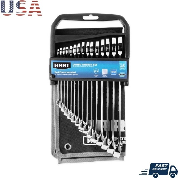 Unbranded 15-Piece Metric Combination Wrench Set CrV Heavy-Duty Multi-Head Tool