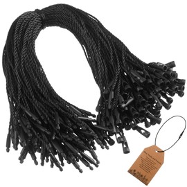 Photect 200 Pcs Polyester String for Hang Tags Disposable Price Polyester String with Snap Lock for Attaching Labels and Security Tags Fastener Hook Ties for Products Clothes Brand Tag Price (Black)