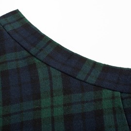 Belle Poque Women Green Tartan Midi Skirt with Pockets Flared Business Casual Christmas Party Wear Green Blue Plaid 2XL