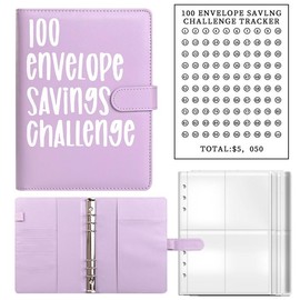 100 Envelope Saving Challenge Cash Budget Saving Challenge Book Binder with 25 Cash Envelopes, Sheet Tracker & A5 PU Leather Binder for Easy Tracking:_Purple Saving Challenge