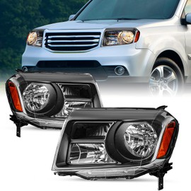 SOCKIR Headlight Assembly Pair Fit 2012 2013 2014 2015 Honda Pilot Front Headlamp Replacement Black Housing with Amber Reflector (Passenger and Driver Side)