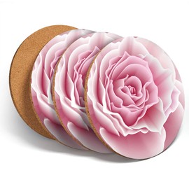 4 Set - Pretty Pink Rose Coasters - Roses Flowers Kitchen Coaster #15593