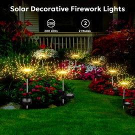 Solar-Feuerwerkslicht, Soarling Outdoor Solar-Dekolichter für den Garten, 480 LEDs, 4er-Pack, Gartenlichter, Sternenlicht, wasserdichte Außenlampe für Rasen, Hinterhof, Gehweg – Warmweiß