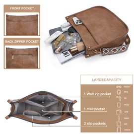 HKCLUF Crossbody Bags for Women Trendy Designer Vegan Leather Hobo Handbags With 2PCS Adjustable Guitar Strap Shoulder Bucket Bags(light tan)