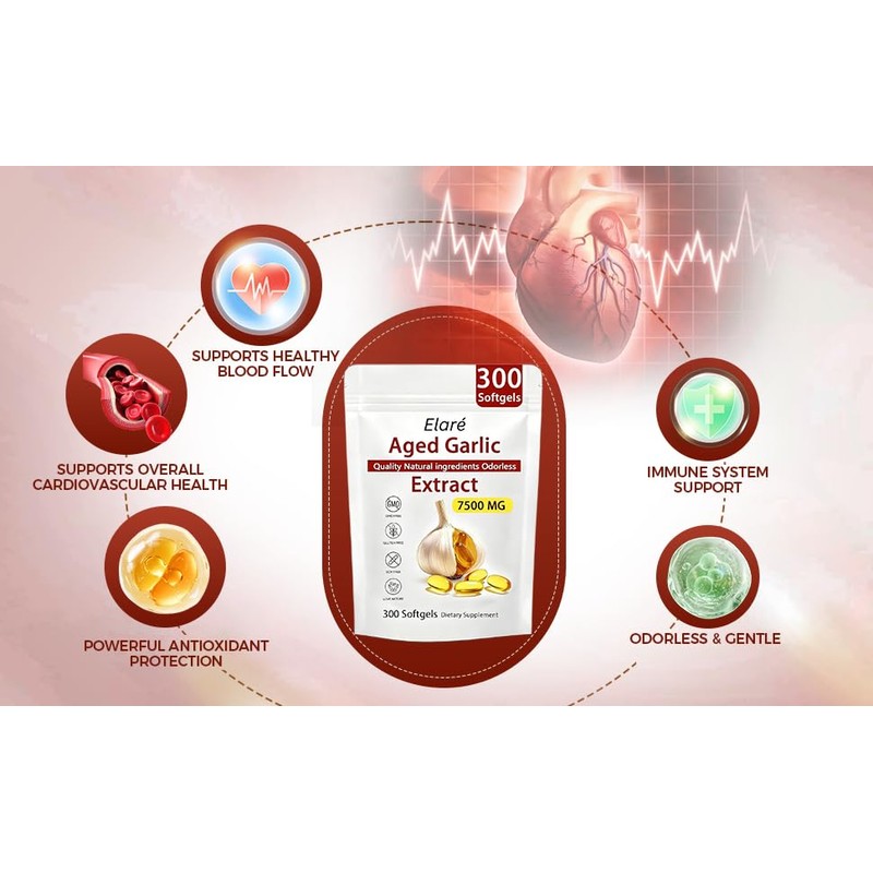 ELARE Aged Garlic Extract Capsules 7500 Odorless - 300 Count,