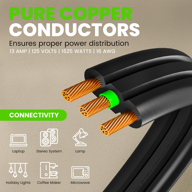 GEARit 360 Rotating Flat Plug Extension Cord (6ft, Black) Multi