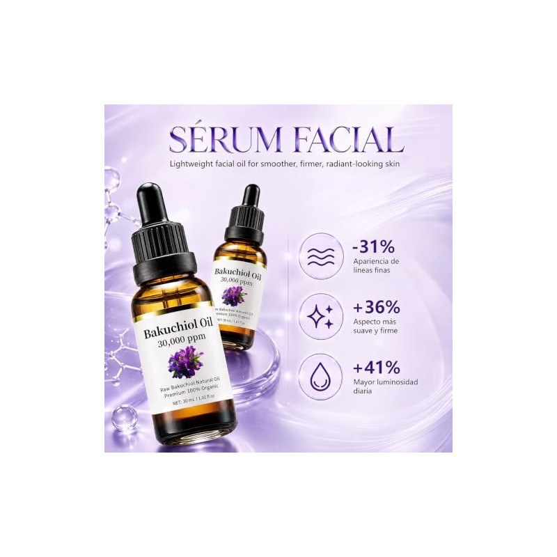 2PCS Aceite de Bakuchiol 30,000 PPM, Sérum Facial