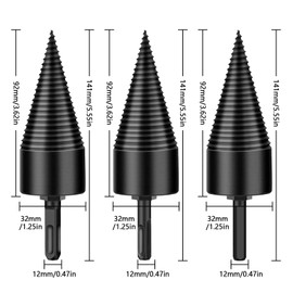 Thapncow 32mm Drill Cone Splitter, Professional Wood Splitting Drill Bit with 3 Drill Handles (Square/Hexagonal/Round) for Splitting and Felling Trees