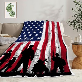 American Patriotics Blanket，Veteran Skirt Stars and Stripes 4th of July Memorial Throw Blankets, Travel Blanket Warm Flannel Fleece Blankets Cozy Soft Blankets Gifts for Women Men Girls Boys 50"X60"IN