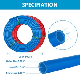 GUOFIS 3/4 inch 2 x100 ft Blue & Red Pex-A Pipe/Tubing,with 3/4inch PPSU Expansion Fittings-Elbow Tee Coupler (15 PCS),3/4inch Expansion Rings (50 PCS),3/4inch J- Clamp (50 PCS), Pipe Cutter (3/4inch)