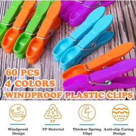 Clothes Pegs, 60 pack Laundry Pegs Clothes Clips Super Grip Strong Plastic Clothes Pegs For Washing Line Outside