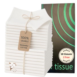 18 Reusable Tissues with 2 extra tissue, Travel Size Cloth Tissue Pack Made of Soft Cotton- Washable Facial White handkerchiefs - Eco Friendly Fabric with Zero Waste Cloths