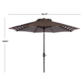 SAFAVIEH 9ft Outdoor Patio Umbrella, Round, Athens Collection, Brown & White Stripe, Auto Crank Tilt, UV Resistant for Deck, Backyard, Poolside (PAT8007D)