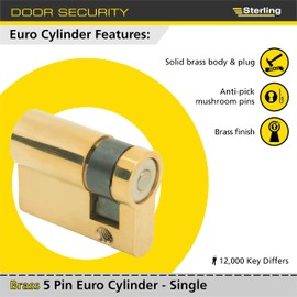 Sterling ESB3011V 5 Pin Single Euro Cylinder, Brass, 30mm