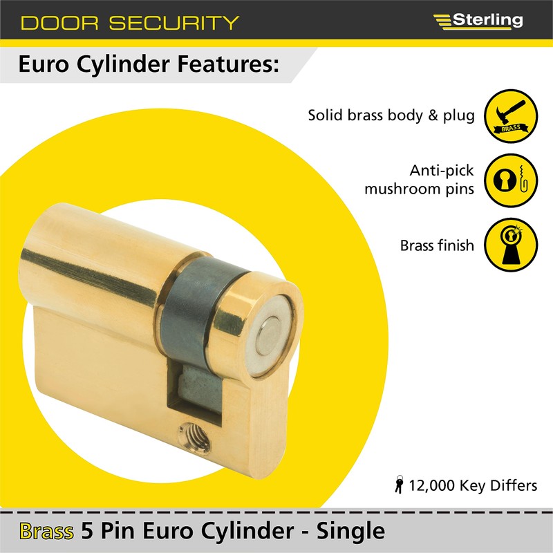 Sterling ESB3011V 5 Pin Single Euro Cylinder, Brass, 30mm