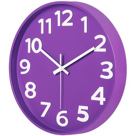 45MinST 12-Inch Modern Indoor Outdoor Wall Clock, Silent Non-Ticking, Large Numbers, Accurate Timekeeping, Perfect Decorative Accent for Home or Office (Purple)