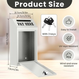 Yaocom Safe Cash Box Money Collection Box Metal Donation Box with Lock Wall Mount Pre Drilled Mailbox Delivery Ballot Box for Home Office Outdoor Self Serve Stand(White,10.2 x 5.7 x 2.8 Inch)