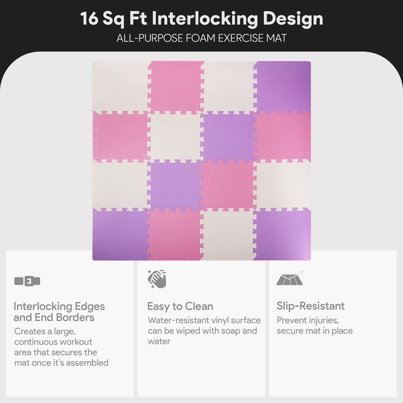 BalanceFrom 16-Pack 12x12 Inches EVA Interlocking Foam Play Tile Mat,