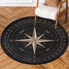 Compass Rose Round Area Rug, Artwork Black Non-Slip Circle Rug