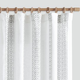jinchan Boho Linen Curtains 96 Inches Long Country Farmhouse Printed Curtains for Living Room or Bedroom Grey on White Rod Pocket Back Tab Geometric Light Filtering Drapes Set 2 Panels Gray