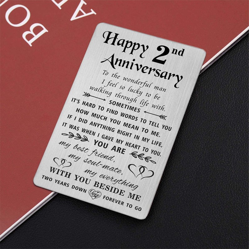 TANWIH 2nd Anniversary Card Gifts for Husband, Happy 2 Second