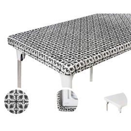 TopTableCloth 6ft 72x30 inch Black Patterned Plastic Rectangle Tablecloths Elastic Corner Vinyl Christmas Tablecloth Fitted Rectangular Folding Picnic Table Cover Party Home Thanksgiving