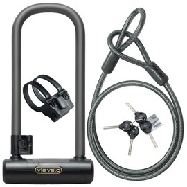 Via Velo Bike U Lock and Cable | Pro U Lock 20CrMnTi Steel Anti-Theft Lock with Bracket and 1.2m Cable and Sold Secure Gold Approval for Road, Mountain, Electric, Folding Bikes and Electric Scooters