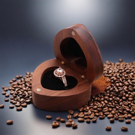 Anuj Overseas Wooden Heart shape Ring box Engraved for Proposal, Engagement, Wedding (Pattern C- Will you Marry Me)