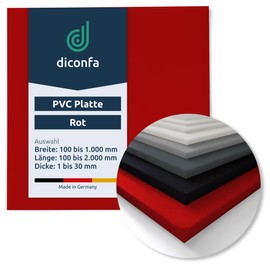 diconfa PVC Panel Red Made to Measure - 1 to 100 mm Thick - Selection: 100 x 100 mm (10 x 10 cm), 10 mm Thick - Hard Semi-Matt - Non-porous Smooth Surface - Machine Made Plastic Panel